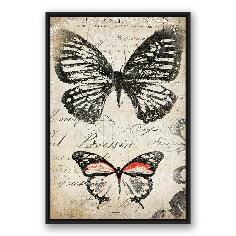 Double papillon encadré sur toile, H 37,75 po x l 25,75 po