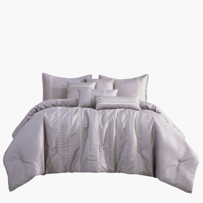 Ensemble d'édredon 7 pièces avec motif brodé, microfibre ultra douce, 100% polyester, collection de literie toutes saisons