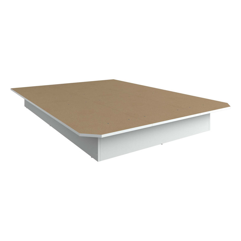 Lit plateforme Suad - Assemblage facile, aucun sommier requis, Blanc, Lit double