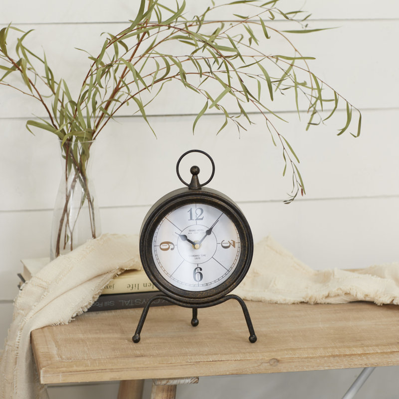 Modern & Contemporary Analog Metal Mechanical Tabletop Clock in Black