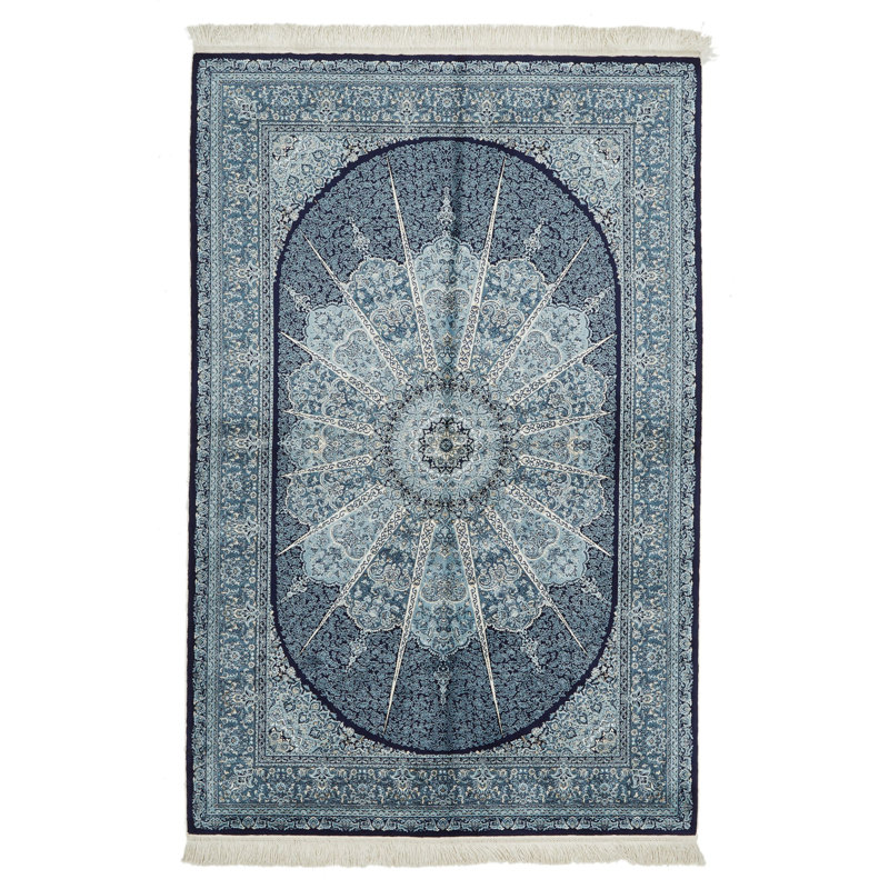 Tapis bleu marine et ivoire 4 x 6