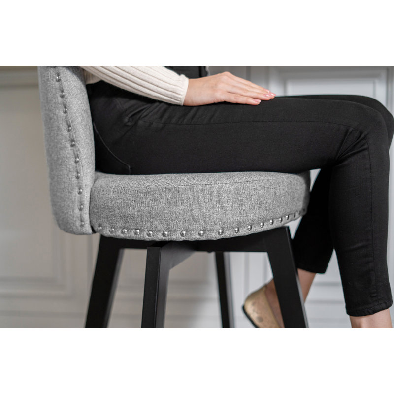 Navy Swivel Upholstered Counter Stools with Nailhead Trim, Set of 2