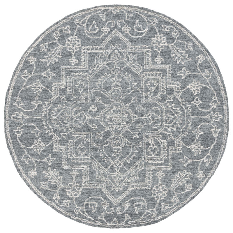 Frachia Tufted Wool Cotton Oriental Rug in Blue, Round 6'
