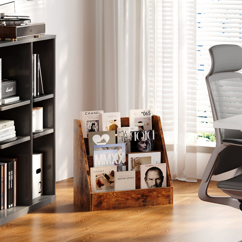 Bibliothèque à 4 niveaux - support de rangement pour marches en bois rétro, support de bureau multi-niveaux