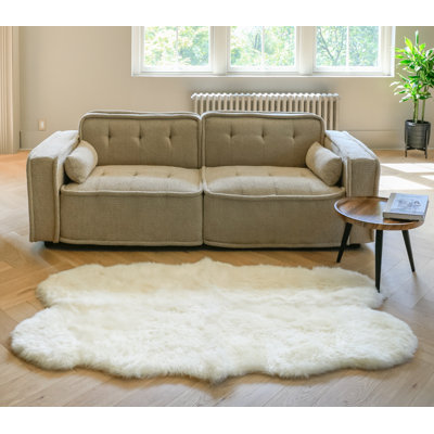 Novelty Colello Solid Colour Handmade Sheepskin 3.5' x 6' Area Rug in Natural