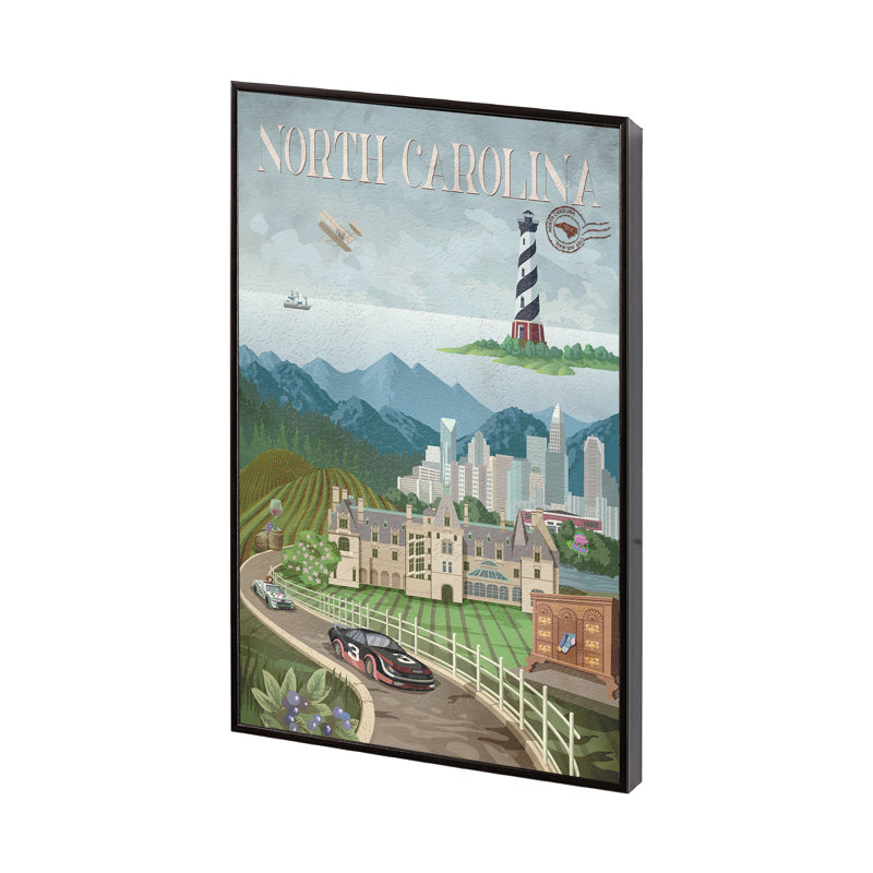 «North Carolina a», reproduction d'art encadrée sous verre, H 15,5 po x l 10,5 po x P 1,5 po, Cadre flottant noir, Non