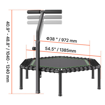 Mini trampoline 54,5 pouces, rebond de remise en forme avec charge maximale de 450 lb, petit trampoline stable et silencieux avec 3 niveaux de hauteur et poignée en mousse, rebondisseur d'exercice pour adultes