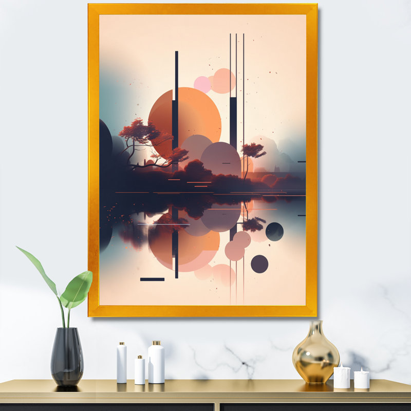 «Soft Blue» et «Pinkd Minimal Mid Century Art IV», impressions sur toile minimalisme, Impression dorée sur toile encadrée