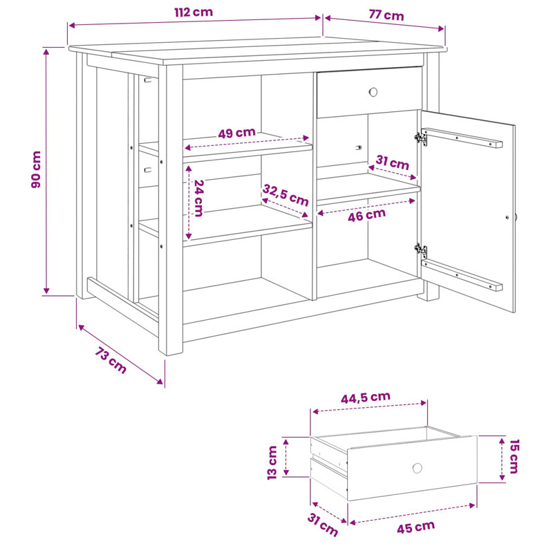 Solid Wood Kitchen Island, Honey Wax