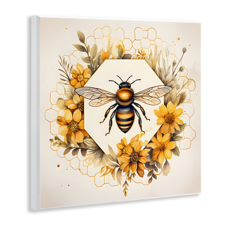 Art mural "Hexagon Bee Wreath" par Petal Prints Design