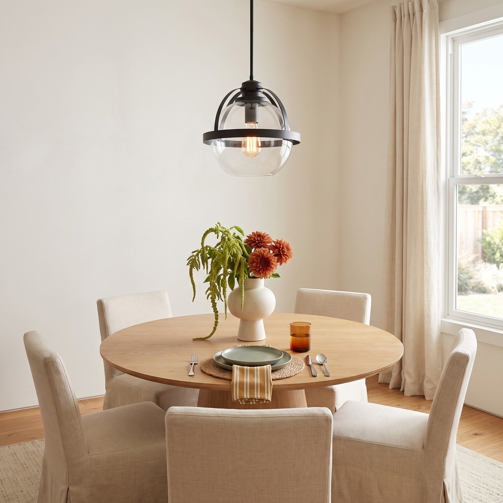Single Light Glass Dimmable Pendant, Matte Black