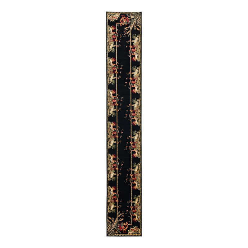 Andersonville Floral Indoor Rug, Runner 3'1" x 19'8", Black/Green