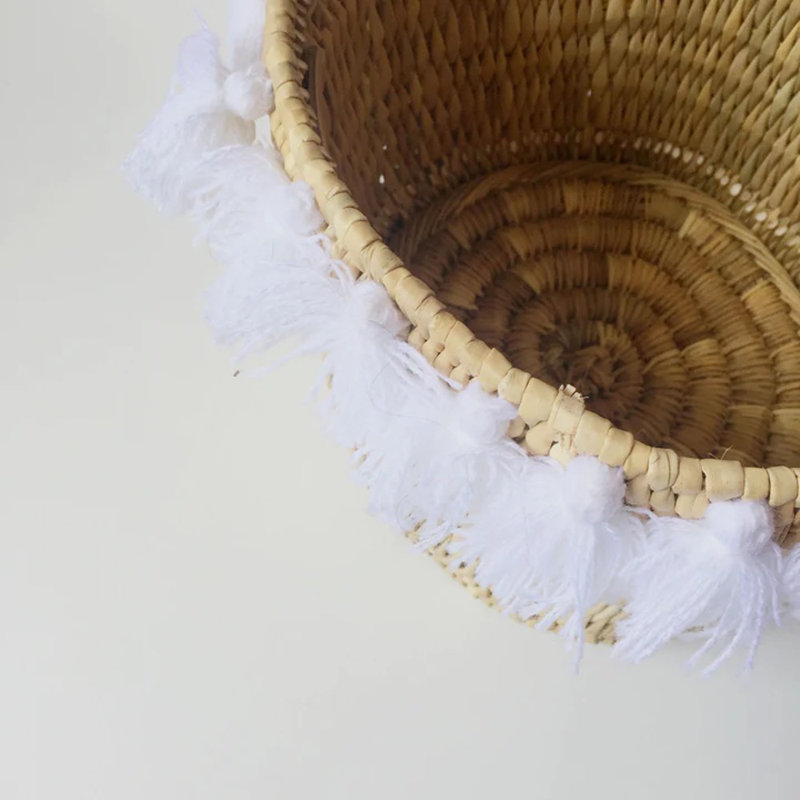 AtelierBOEMIA Straw Decorative Basket, White