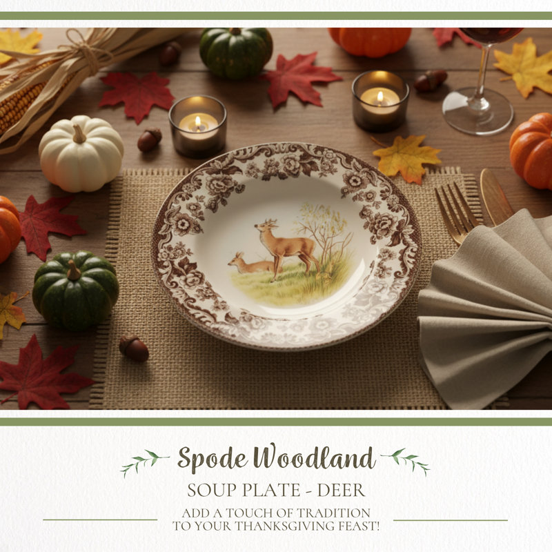 Spode Woodland Soup Plate - Deer Brown/White
