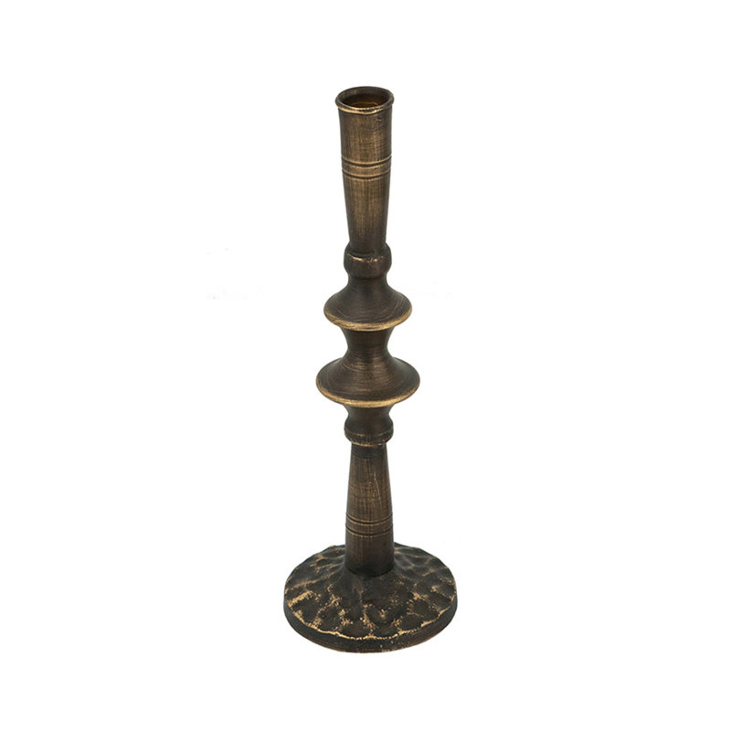 Set Of 2 Sculptural Black Iron Candle Holder, S: 3.9X3.9X13.8" L:3.5X3.5X11.2"