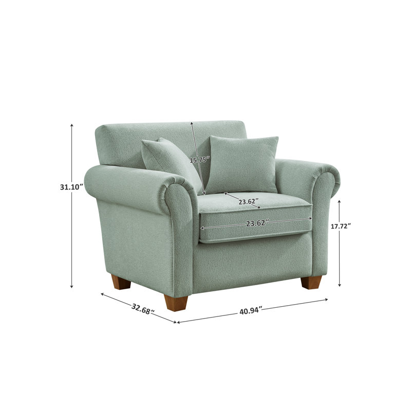  40.94'' Accent Chair with Solid Wood Legs, 2 Throw Pillows Included, Ergonomic Curved Armrest Chair for Living Room, Bedroom, Reading Nook