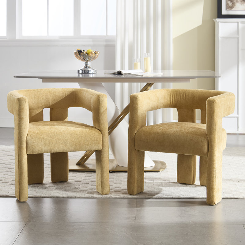 Chaises d'appoint rembourrées avec accoudoirs courbés en chenille Orlin, Jaune