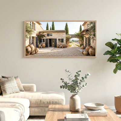 Ensemble de 1 tableau sur toile représentant une cour rustique