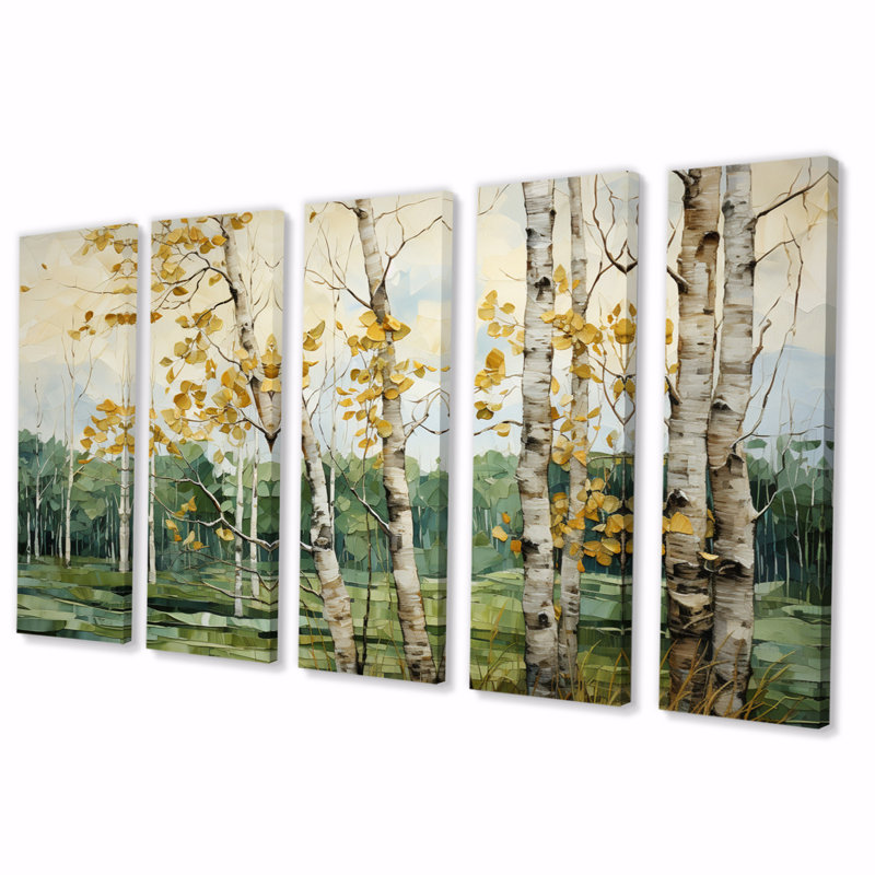 «Birch Tree Whispers Landscape I on Canvas», reproduction de 5 pièces