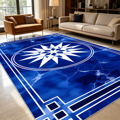 Tapis art déco à motif géométrique en marbre bleu royal de 1 pièce pour salon, doux et confortable, adapté à toutes les saisons, facile à entretenir, tapis de sol intérieur lavable à la machine, sous la table ferme convenant à la table de salle à manger ...