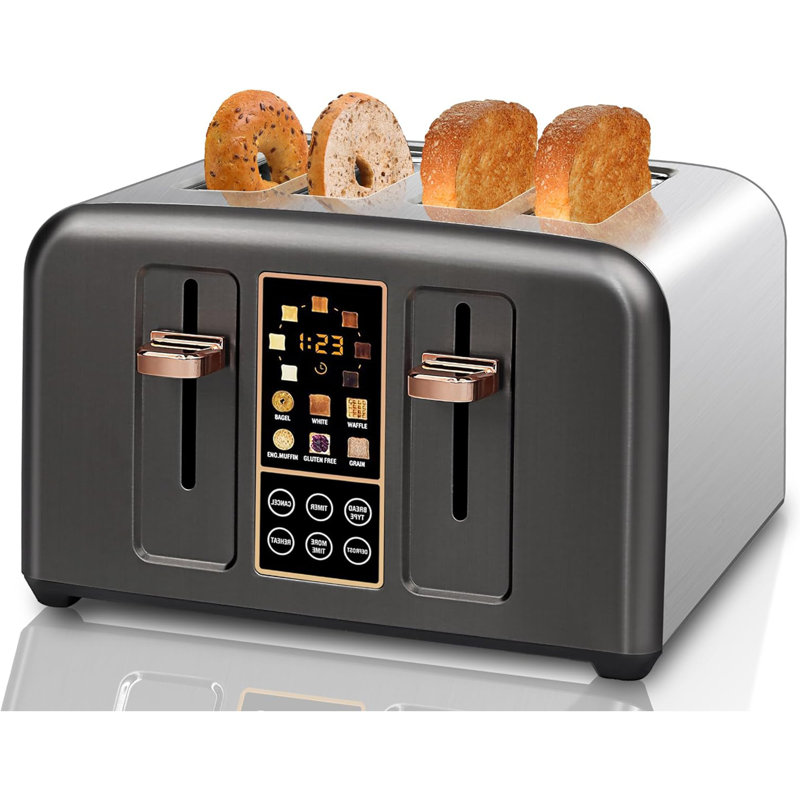 Seedeem Toaster 4 Slice, Stainless Toaster & Touch Control, Lcd Display, 6 Bread Type, 7 Shade Settings, 1.5'' Wide Slots, Cancel/defrost/reheat, Removable Crumb Tray, 1800w, Dark Metallic
