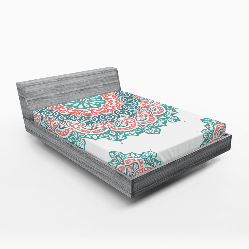 Drap-housse Ambesonne, paquet de 2, Turquoise / corail / oriental bleu sarcelle, Drap-housse grand