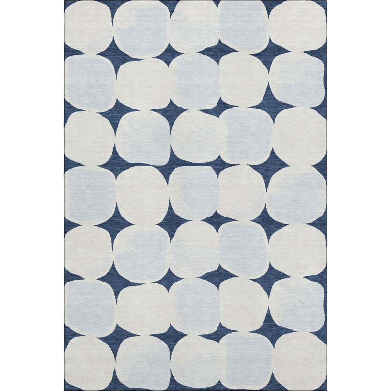 Tapis bleu marine de qualité supérieure lavable à la machine Prisco, Rectangulaire 3 pi x 5 pi
