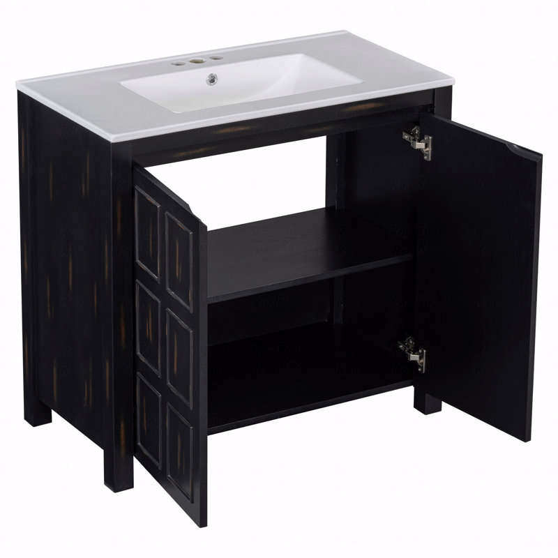 Organisateur de meuble-lavabo avec lavabo en céramique, Noir
