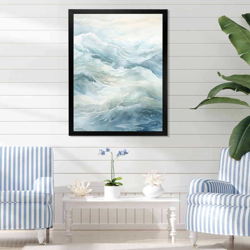 Impression sur toile Ocean Minimal Waves Charm, H 40 po x l 30 po x P 1,5 po, Cadre simple noir