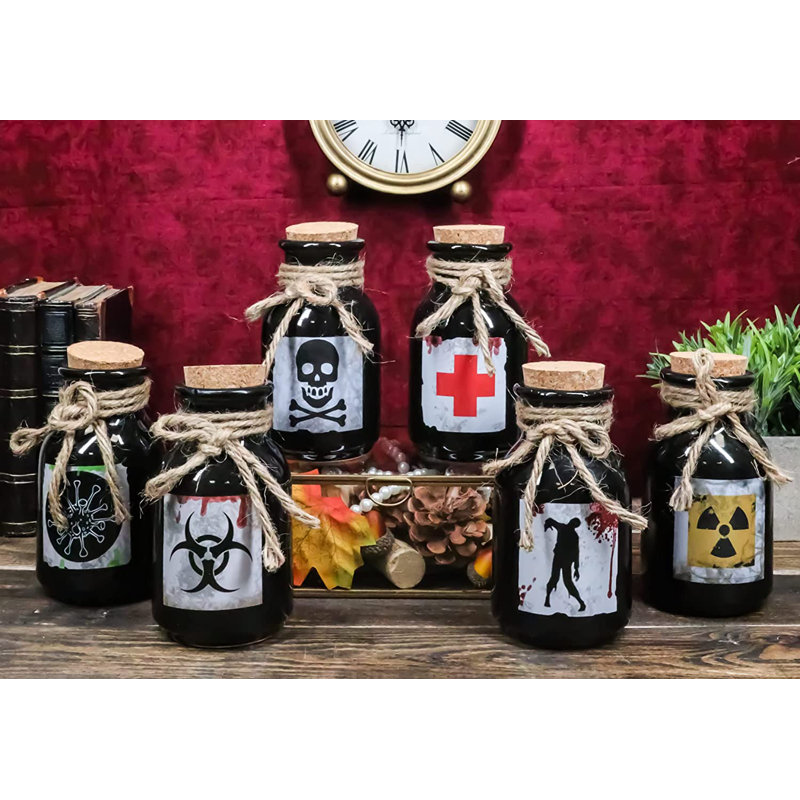 The Holiday Aisle® - Ensemble de 6 bouteilles en céramique, apothicaire vaudou, fou, médecin, savant zombie, sorcellerie et pot de sorcellerie