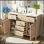 Meuble-lavabo de 48 po en rotin naturel: bois massif, 5 tiroirs, 2 armoires en rotin, lavabo en céramique, mécanisme de fermeture en douceur