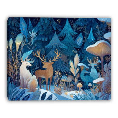 Midnight Woodland Gathering Wrapped Canvas Wall Art
