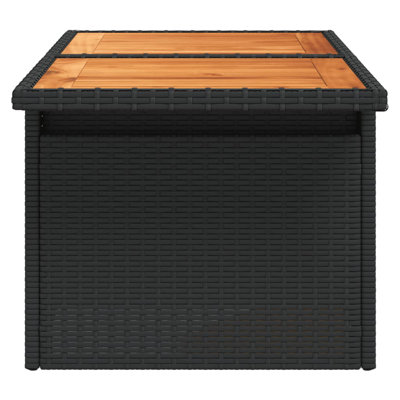  Garden Table Black PE Rattan, Powder-Coated Steel, Solid Acacia Wood