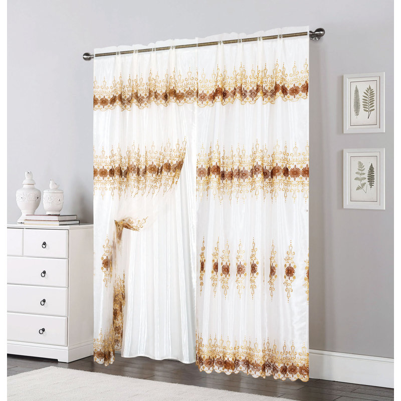 Panneau de rideau simple obscurcissant avec passe-tringle Floral, Beige
