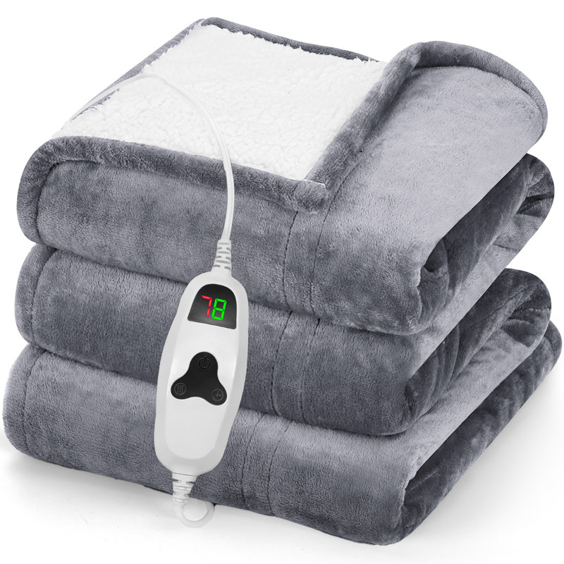 Couverture chauffante douce en sherpa avec contrôle, Jeté, Gris foncé