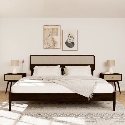 Modern Solid Wood Bedframe King Size,dark Walnut No Box Spring Needed