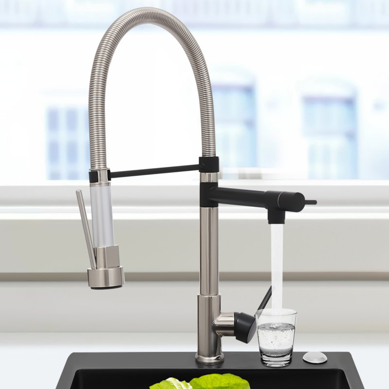 Dual Pull Down Sprayer  Kitchen Faucet Stainless Steel For Kitchen Sinks, Matte Black/Brushed Brass