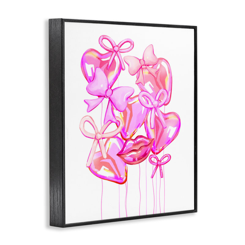 «Pink Heart and Bow Ballons», estampe numérique, conception de Ziwei Li, H 30 po x l 24 po, Giclée encadrée noir minuit
