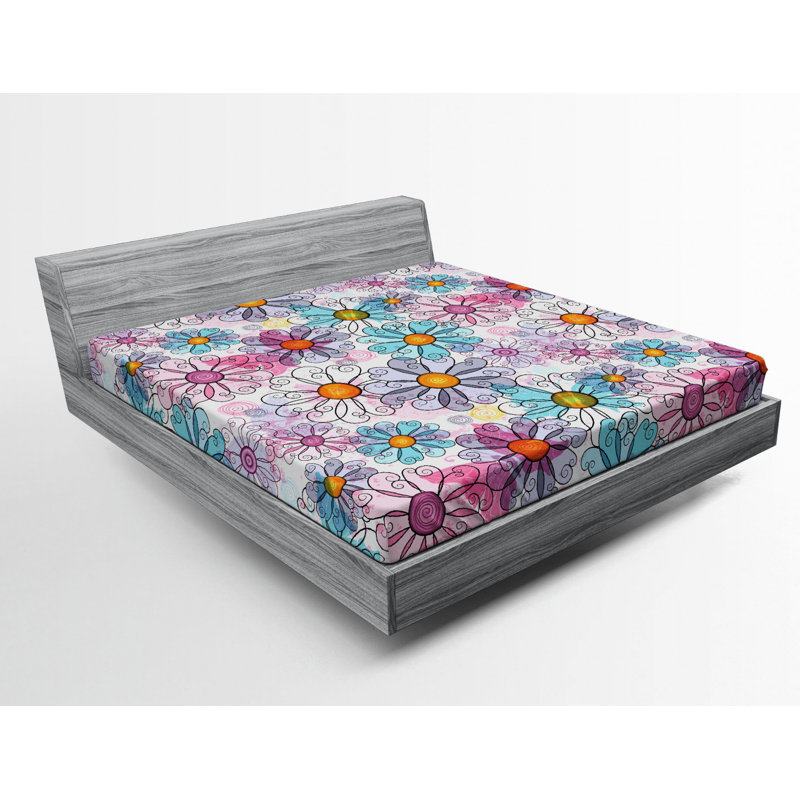 Microfiber Floral Fitted Sheet, Queen Fitted Sheet, Beige Floral