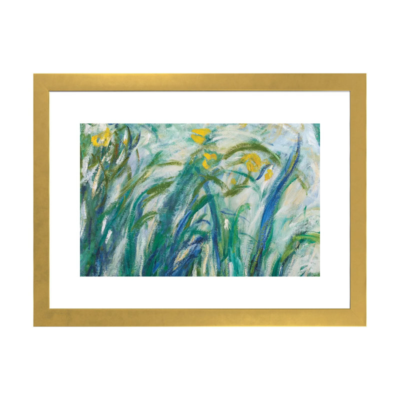 Iris jaune et mauve, 1924-1925 par Claude Monet - reproduction d'art, H 16 po x l 24 po x P 1 po, Papier encadré doré, Blanc