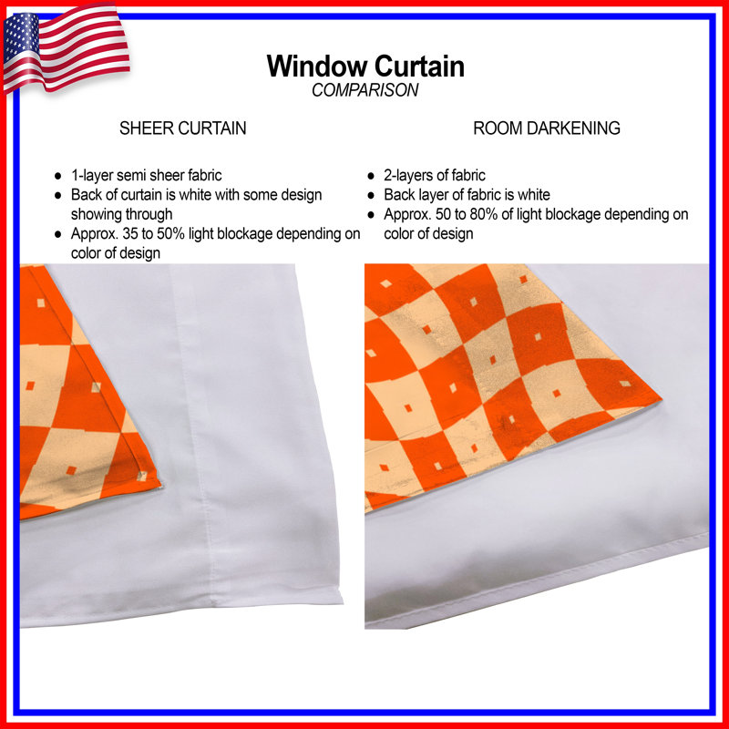 Rideaux obscurcissant orange et beige à carreaux transparents et obscurcissants - 2 panneaux, 56in x 76in - 2 panels, Sheer