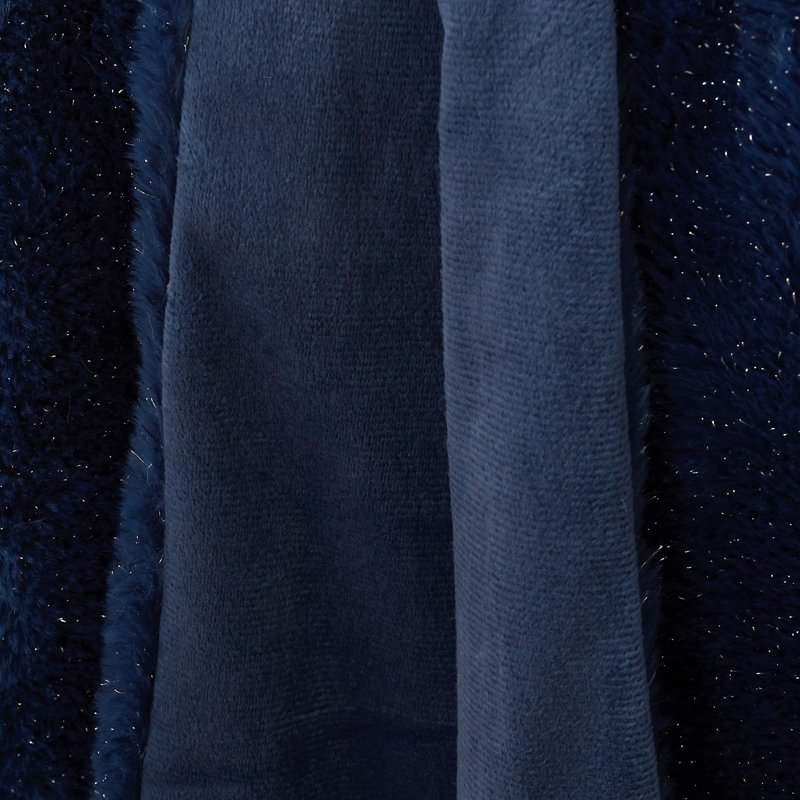Cosy Glamour Fur Blanket Throw, Navy