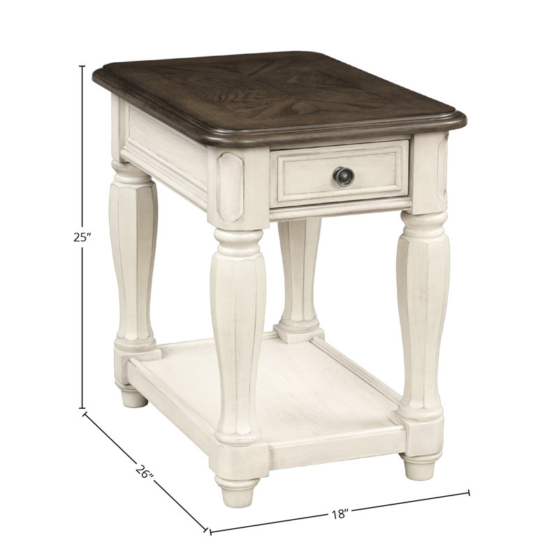 Table de rangement antique blanche et brune - construction solide, côté tablette de tiroir classique pour chaise incluse, conception