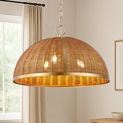 18" 3-Light Rattan Dome Pendant