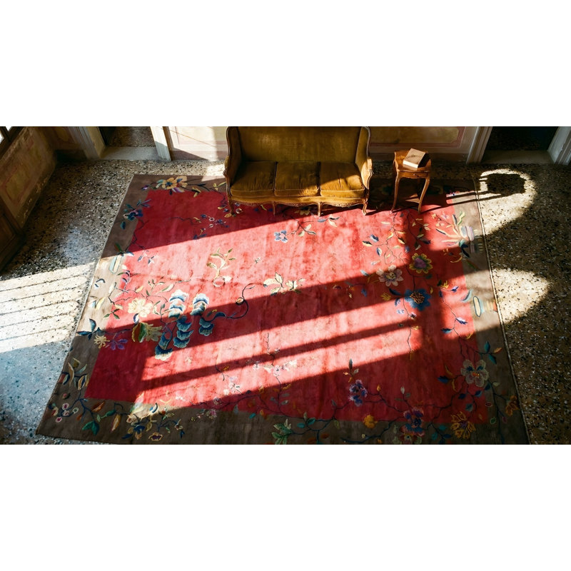 Antique Red Background Color Art Deco Chinese Allover Design Rug