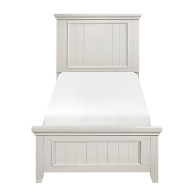 Lit simple à panneau blanc avec tête de lit en bois et sommier tapissier