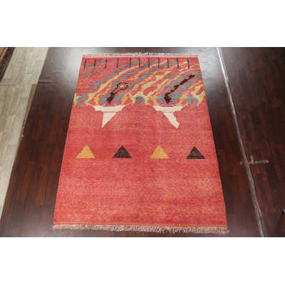 Tapis marocain abstrait en laine noué à la main 8 x 11