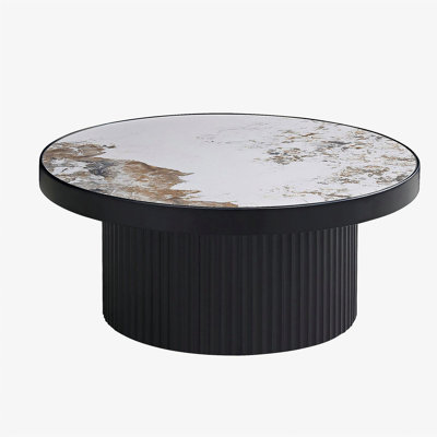 Set of 2 Coffee Table,MDF Round Coffee Table Sintered Stone Tabletop for Living Room Apartment,Leisure Area BLACK