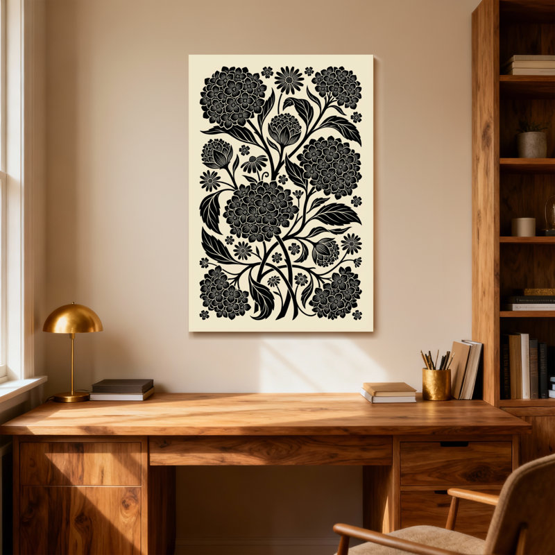 Motif floral de plantes et de fleurs sur fond, H 40 po x l 28 po