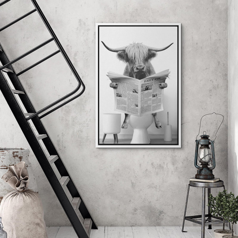 Impression sur toile encadrée, animaux, drôle, salle de bain, vache Highland, H 36 po x l 24 po, Impression encadrée, Blanc